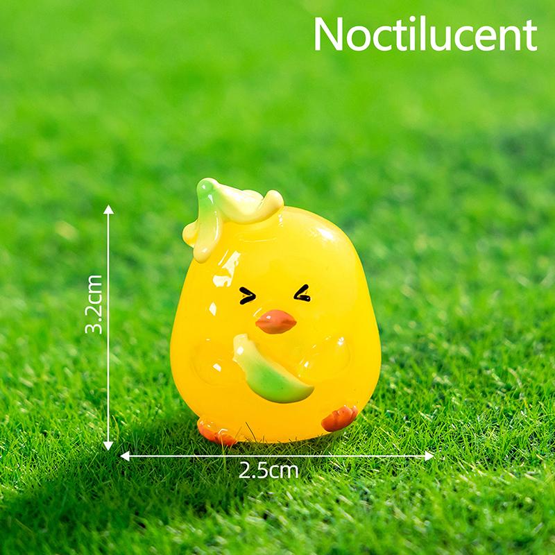 Cartoon Cute Noctilucent Yellow Chicken Ornaments Creative Resin Crafts Creative Cartoon Animal Model Decoration Accessories
