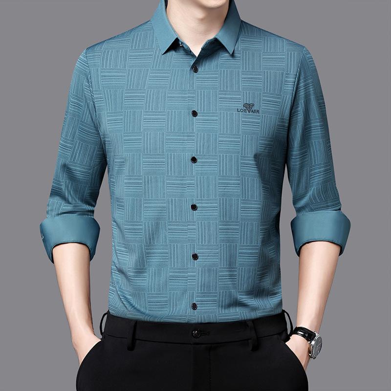 Autumn Middle-Aged Men's New Long-Sleeved Seamless Lapel Shirt Fashion Casual Shirt
