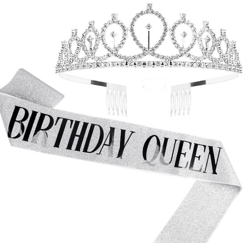 Set de Corona Brillante con Correa para el Hombro y Diadema para Niñas Cumpleañeras