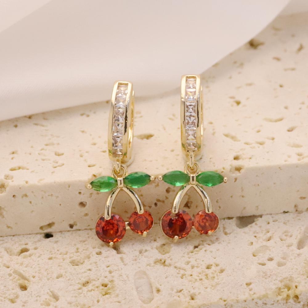 

1 Pair Sweet Cherry Zirconia Dangle Earrings for Women Golden Earring Jewelry Wedding Party Accessories золотой