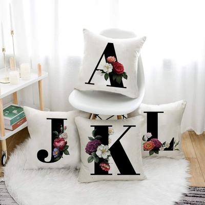 Letter Flower Print Cushion Cover English Alphabet Pillow Case for Sofa Home Decor Fashion Throw Pillowcase Kids Party 45x45cm
