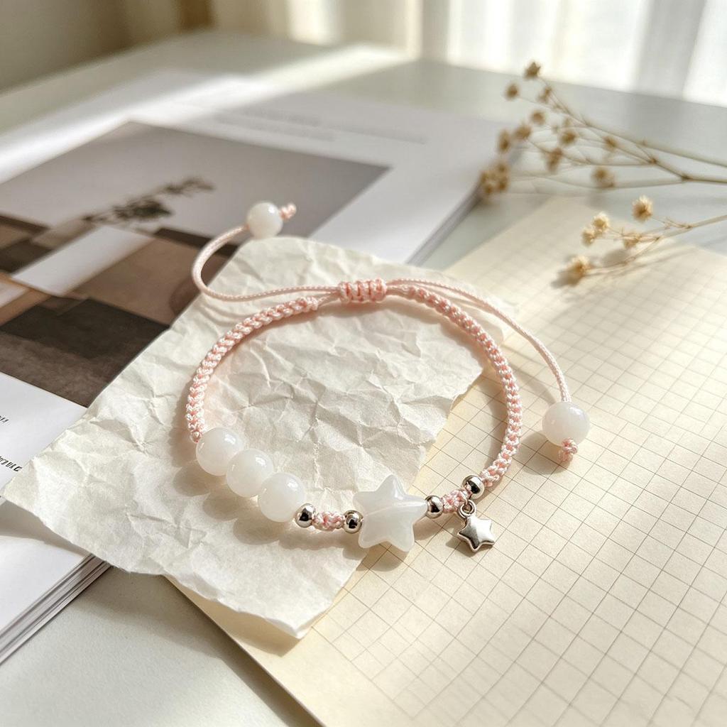 Chinese Star Braided Versatile Bracelet Women Pink Niche Simple Cute Girl Adjustable Rope Couple Chain