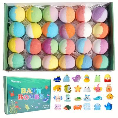 (24 Packs) 24 Pack Kids Bath Bombs with Surprise Land & Sea Animal Toys