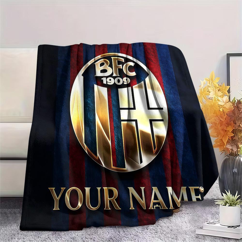 1PC Bologna Fc Custom Name Patterned Flannel Blanket Suitable For All Seasons For Home Decor Warmth And Comfort Gifts Holiday Present