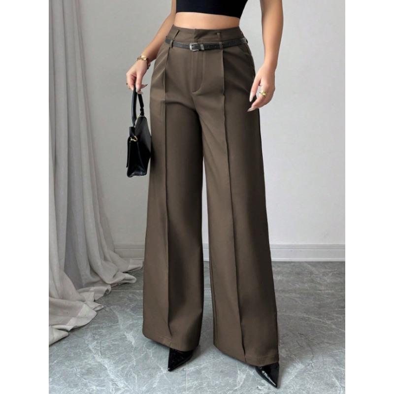 2026 Fashion High Waisted Wide Leg Trousers with Belt Solid Color Office Wear Casual Business Straight Leg Pants Spring Women's Bottoms