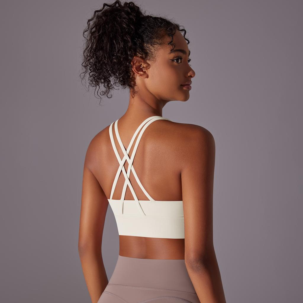 Naked Yoga Vest Women'S Cross Back Sports Bra Shock-Absorbing Gathering Seamless Cup Fitness Bra Women