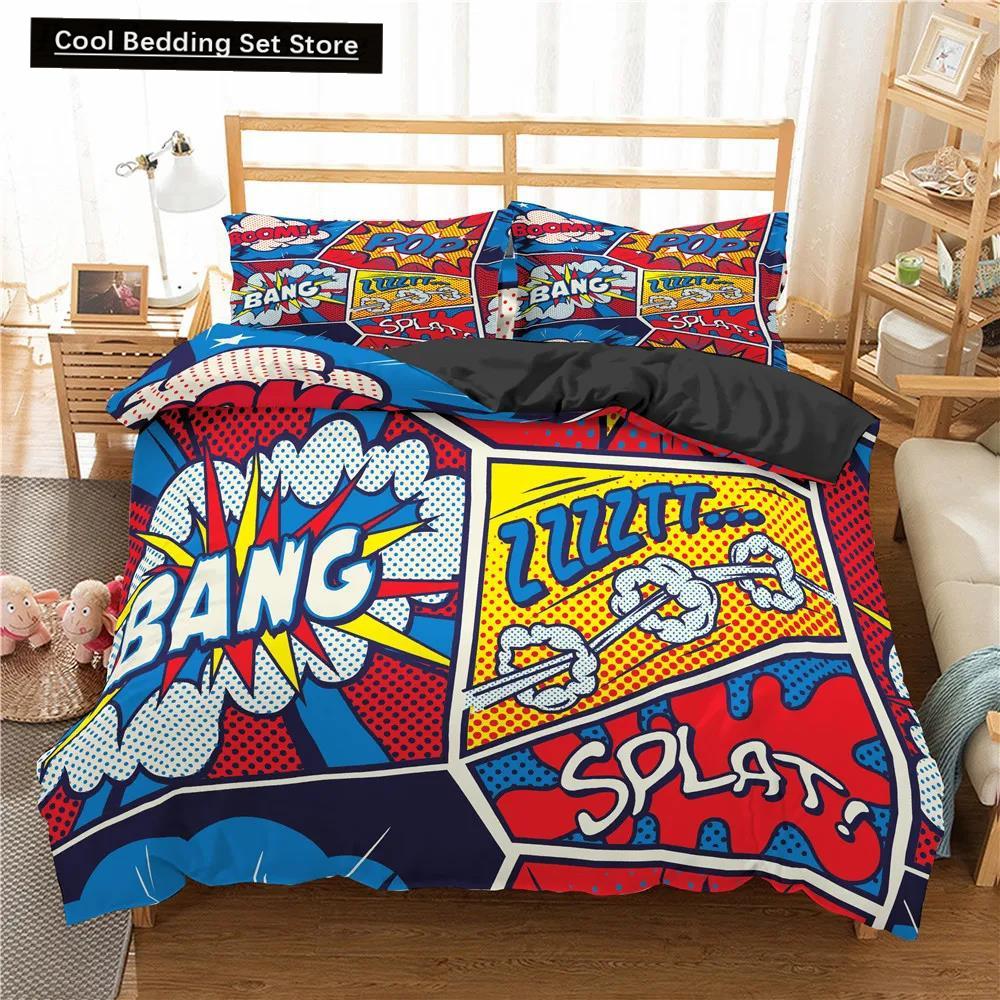 Comic Muster Bettbezug Queen King Cartoon Bettwäsche Set für Kinder Jungen Mädchen Hippie Hip Hop Rock Stil Polyester Bettdeckenbezug