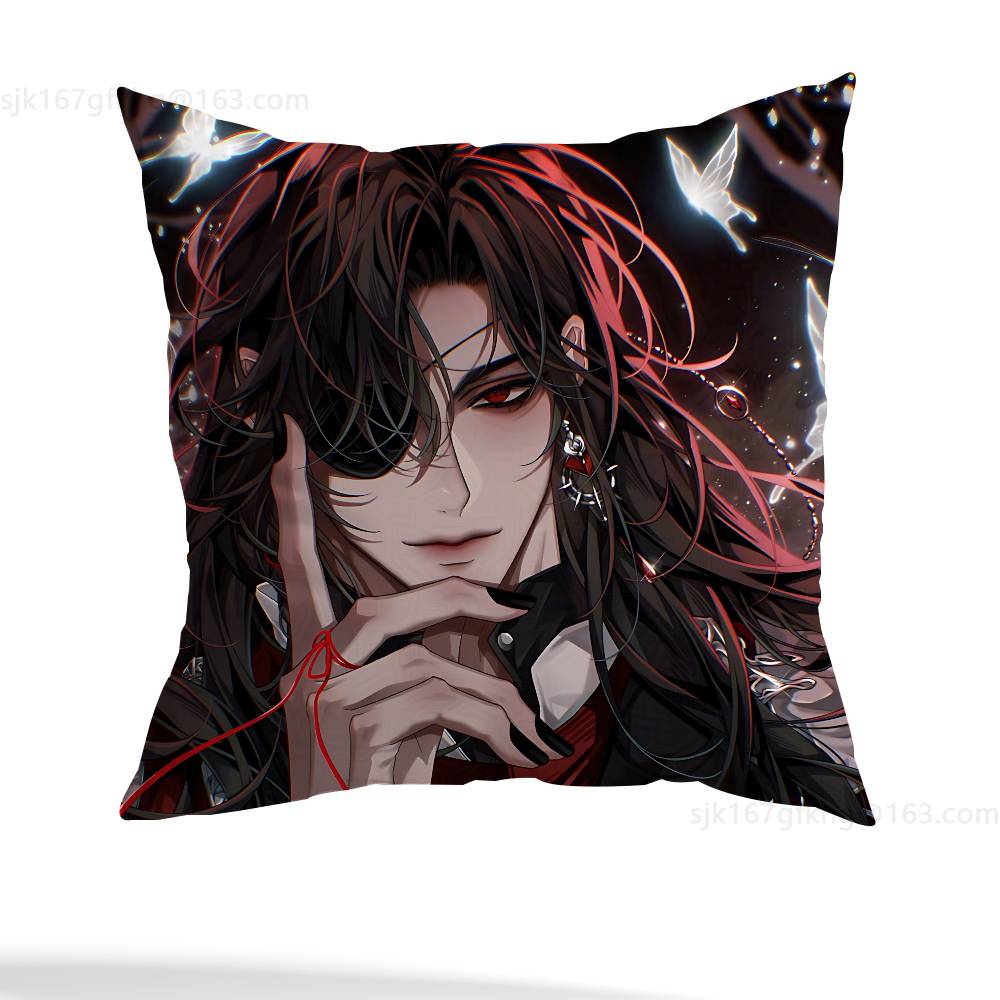Anime Tian Guan Ci Fu Pillow Case Square Double-Sided Printing Short Plush Sofa Cushion Cover Bedroom Bedside Pillow