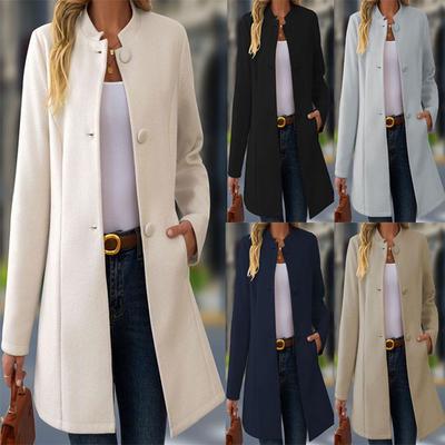 2025 EU Cross-Border Plus Size Stand Collar Woolen Coat for Women - Autumn/Winter Collection