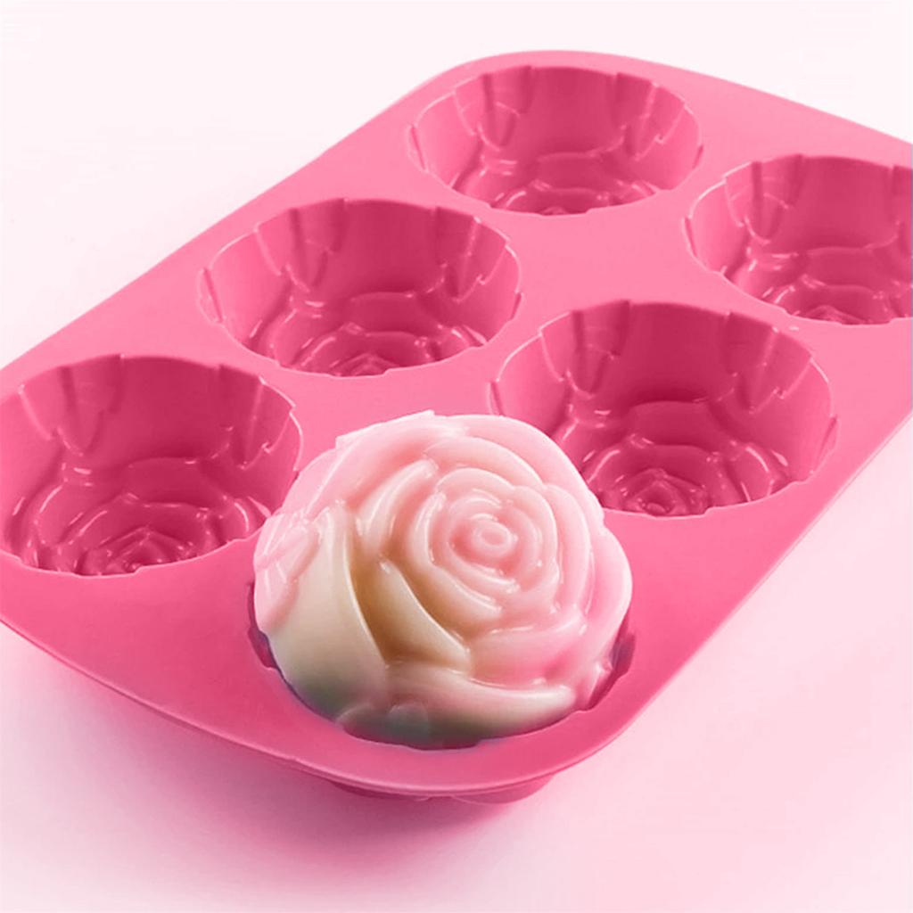 Kuchenform 3D Wiederverwendbar 6-Mulden Antihaft Rosenblütenform Fondantform Für Küche Silikon