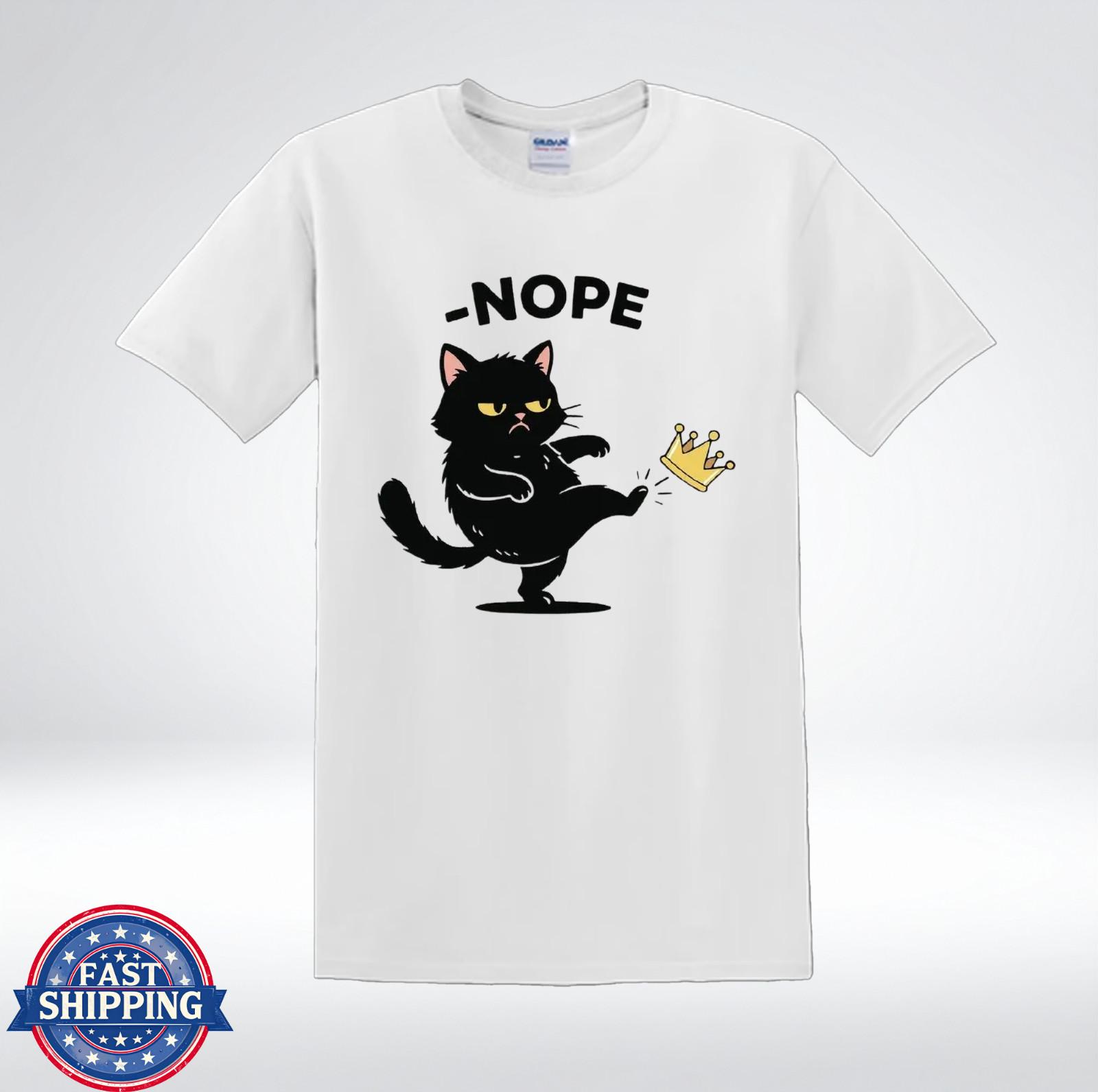 Nope Cat Shirt Funny Black Cat Kicking Crown Meme Graphic T-Shirt XXL