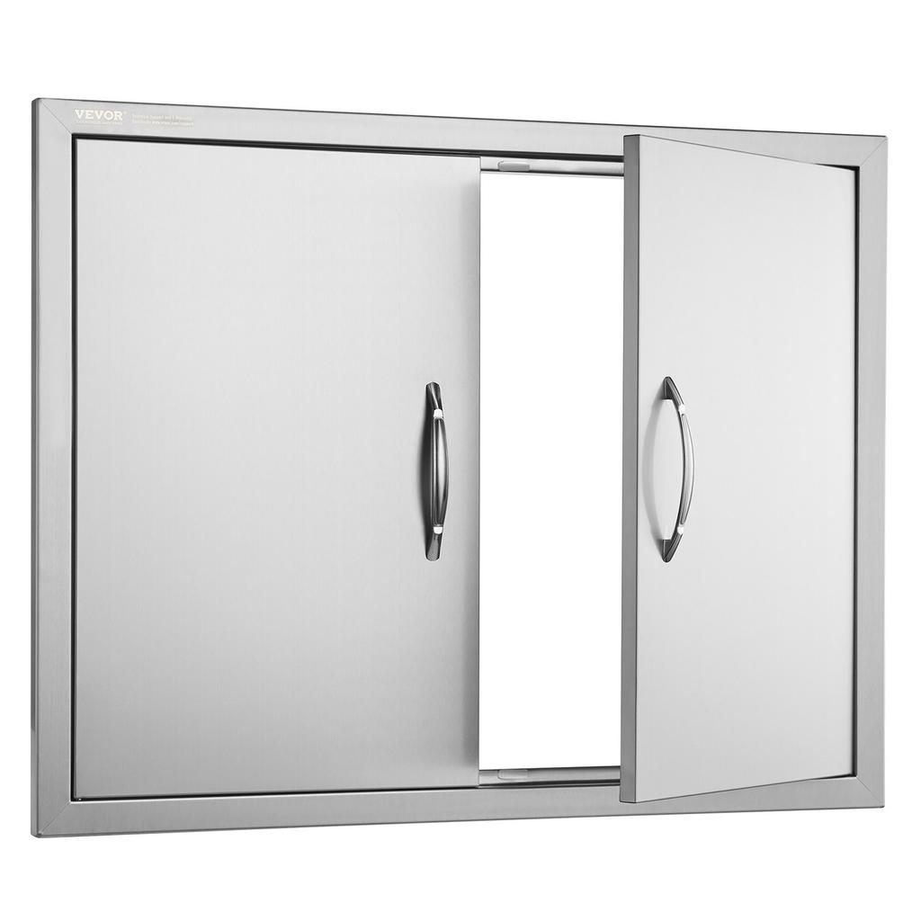 BBQ Access Door, 787x609 Mm Double Outdoor Kitchen Door, Stainless Steel Flush Mount Door, Double Wall Vertical Door with Handles and Hooks, for BBQ