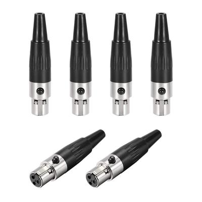 Mini 3-Pin XLR Female Connector Adapter Microphone Plug Zinc Alloy Silver, 6-Pack