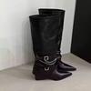Square Heel Pointed Brown Maillard Tall Knight Boots Women's Shoes 2026 Spring Autumn Winter Pant Boots Long Boots