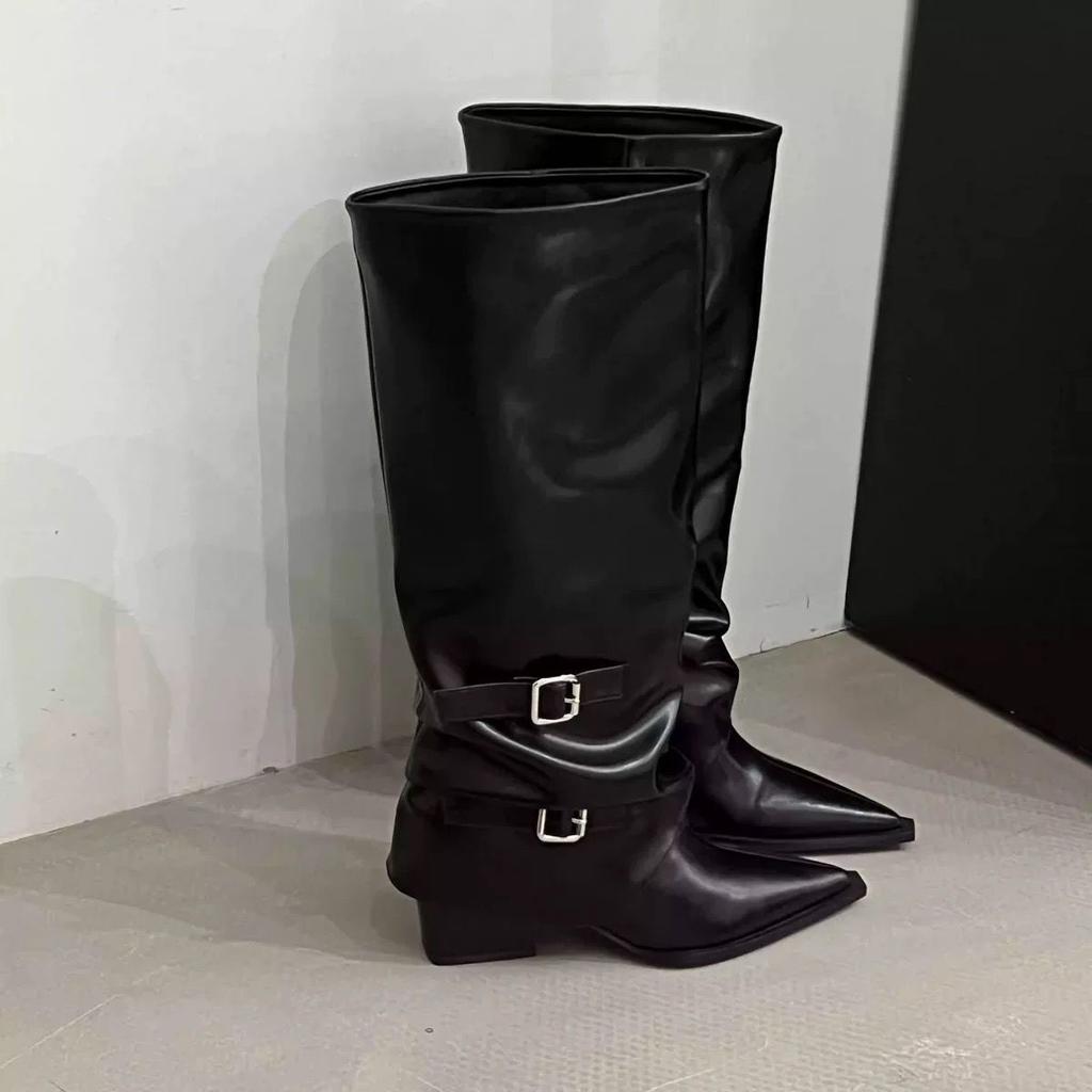 Square Heel Pointed Brown Maillard Tall Knight Boots Women's Shoes 2026 Spring Autumn Winter Pant Boots Long Boots