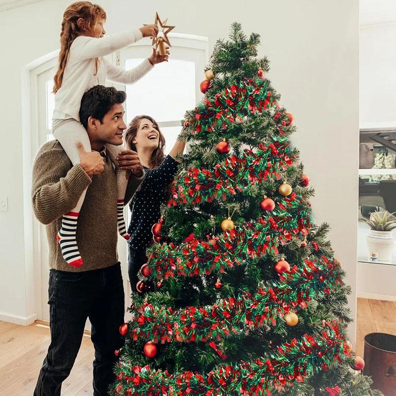 2Meters Christmas Tinsel Garland Red Green Strip Ribbon for Xmas Tree Hanging Ornaments Home Decoration New Year Party Supplies