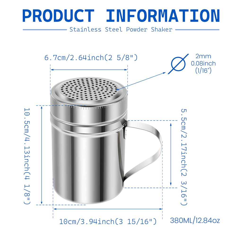 380/200ml Spice Shaker Stainless Steel Seasoning Jar Pepper Bottle Toothpick Holder Cook Salt Shaker Cocoa Cinnamon Sugar Shaker