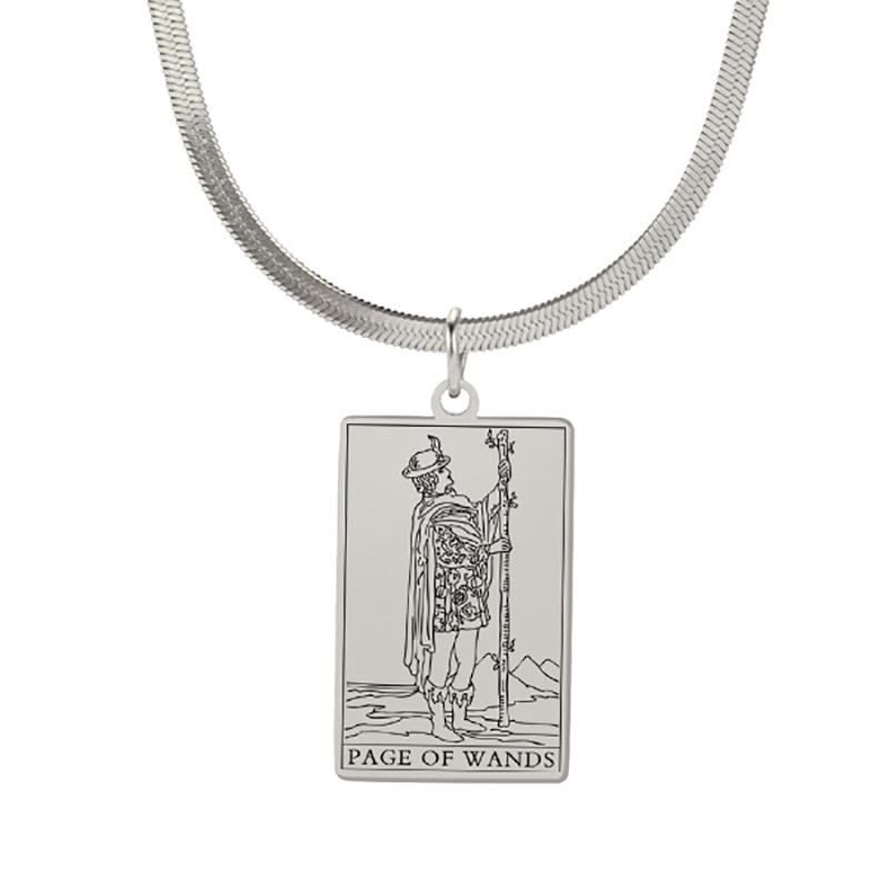 LIKGREAT Astrology Amulet Stainless Steel Snake Chain Wands Tarot Necklace Vintage Wands Minor Arcana Tarot Cards Jewelry