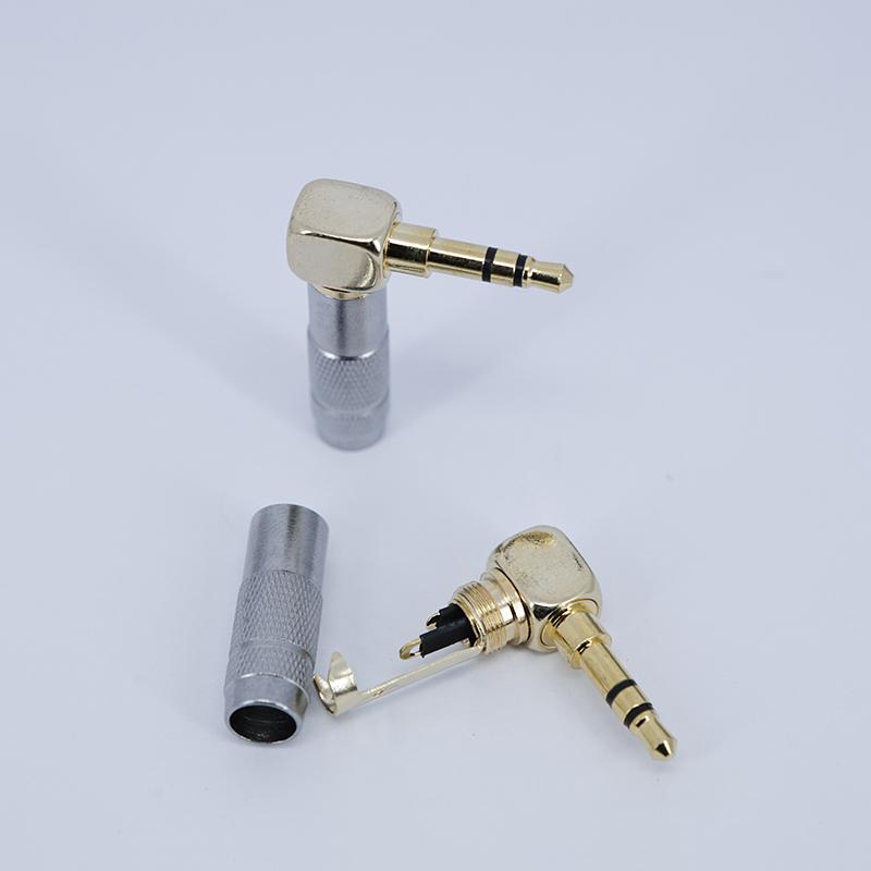 Right Angle Silver Gold Plated Audio 3.5mm Jack Male for Soldering 3 Pole Stereo 90 Degree Earphone Plug Connector Plug