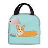 Corgi Puppy Lie Down In Blue Background Insulated Lunch Bag for Kid Cooler Thermal Food Box Tote Leakproof Lunch Boxes Container