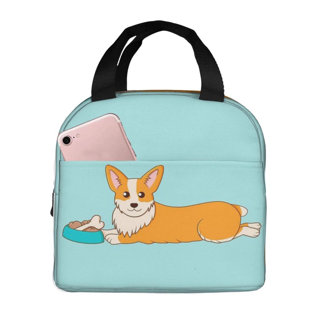 Corgi Puppy Lie Down In Blue Background Insulated Lunch Bag for Kid Cooler Thermal Food Box Tote Leakproof Lunch Boxes Container