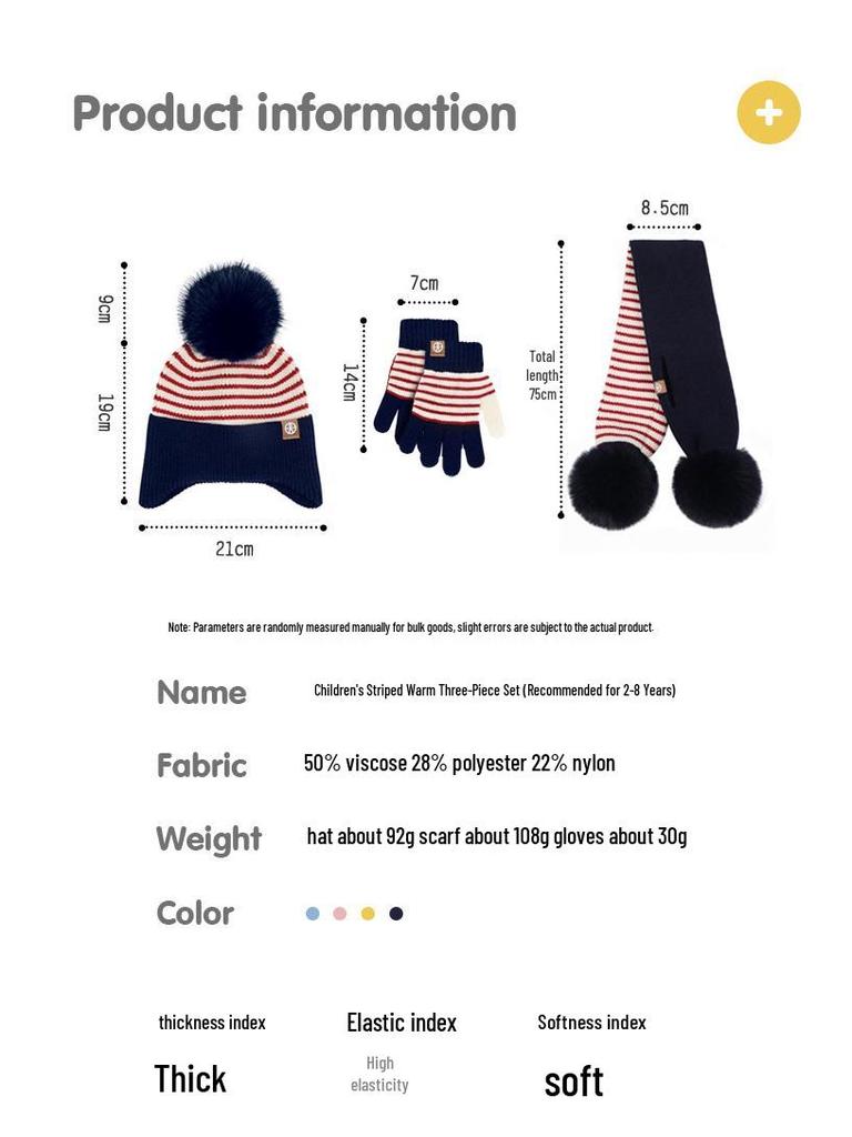 Kinder Pompon Ohrenklappenmütze, Schal & Handschuhe Set - Gestreckt gestrickt für Herbst- & Winterwärme