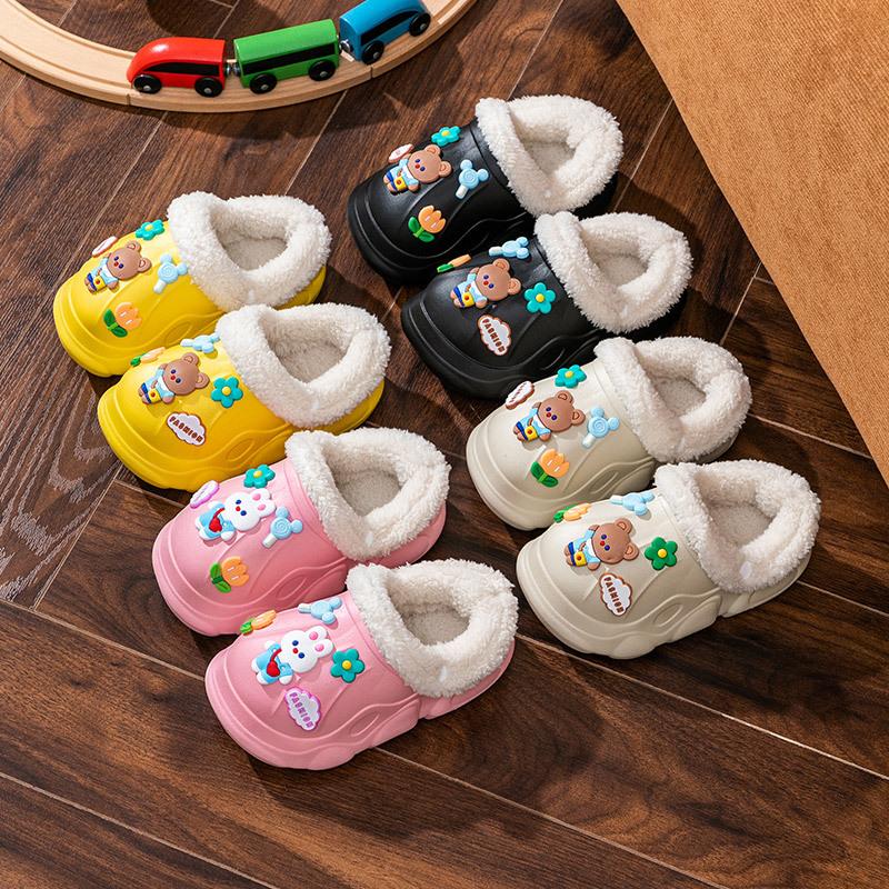 CC Winter Children's Cotton Slippers Indoor Warm Thickened Plush Male Treasure Female Treasure Waterproof and Non-slip Cartoon Winter Cotton Mop