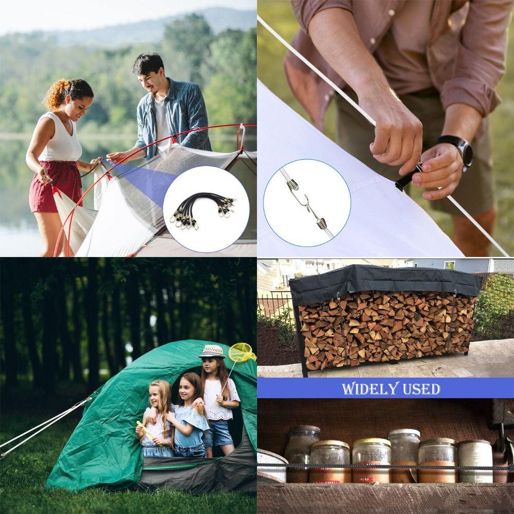 10 PCS with Steel Hooks Elastic Rope 10-Inch Rubber Strap Outdoor Bungee Cords  Bikes