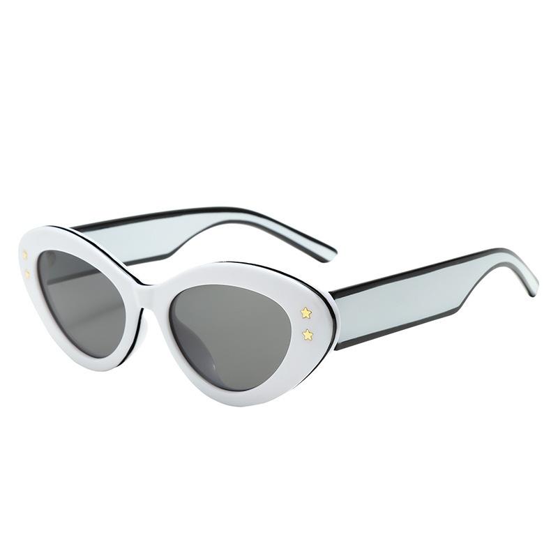 Women Retro Cat Eye Oval Frame Sunglasses Uv Protection Fashion Sun Glasses For Large Face