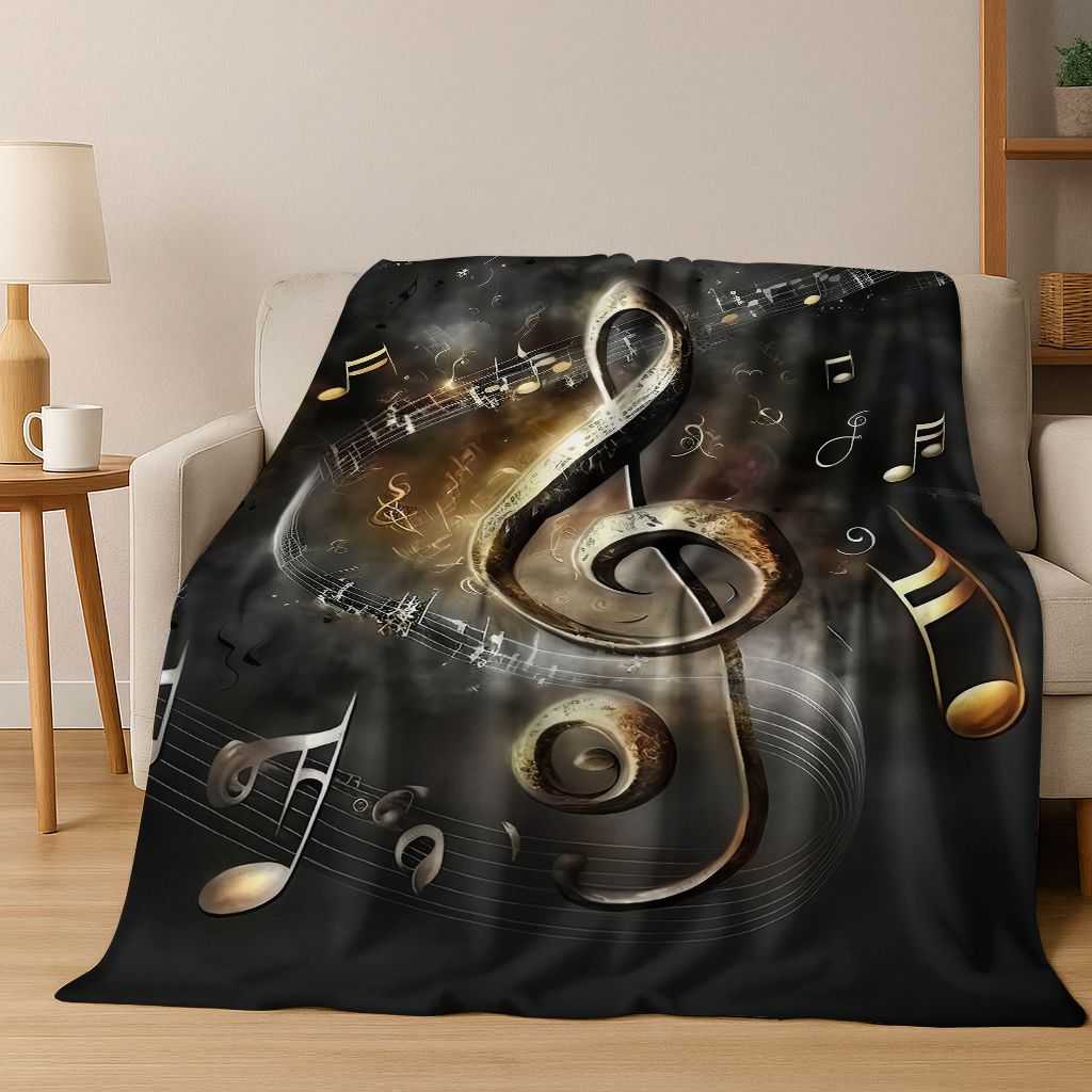 Tanzende Musik Musikalische Note Instrument Cartoon Flanell Decke, Gemütliche Weiche Überwurfdecke für Zuhause Schlafzimmer Bett Sofa Abdeckung Geschenk Kind