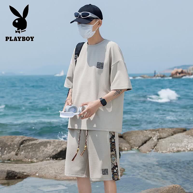 PLAYBOY Men's Waffle Sports T-shirt & Shorts Set