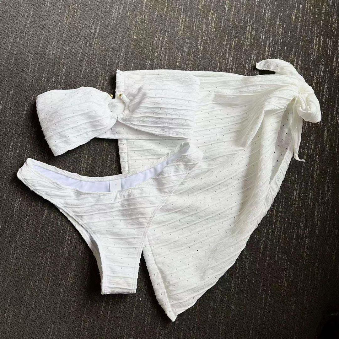

мода сексуальный с саронг бандо средняя талия бикини женский купальник женский купальник из трех частей бикини комплект купальный костюм купальный костюм плавание S белый