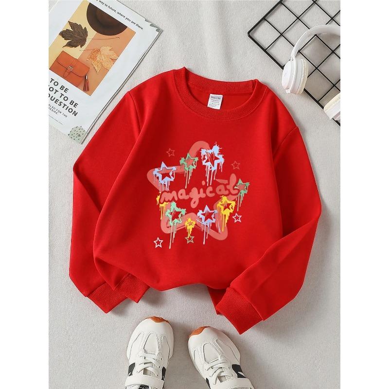 Girls' Crewneck Sweatshirt - Magical Star Drip Color Pattern Print Machine Washable, Spring And Autumn, Sportswear And Casual Wear, Soft