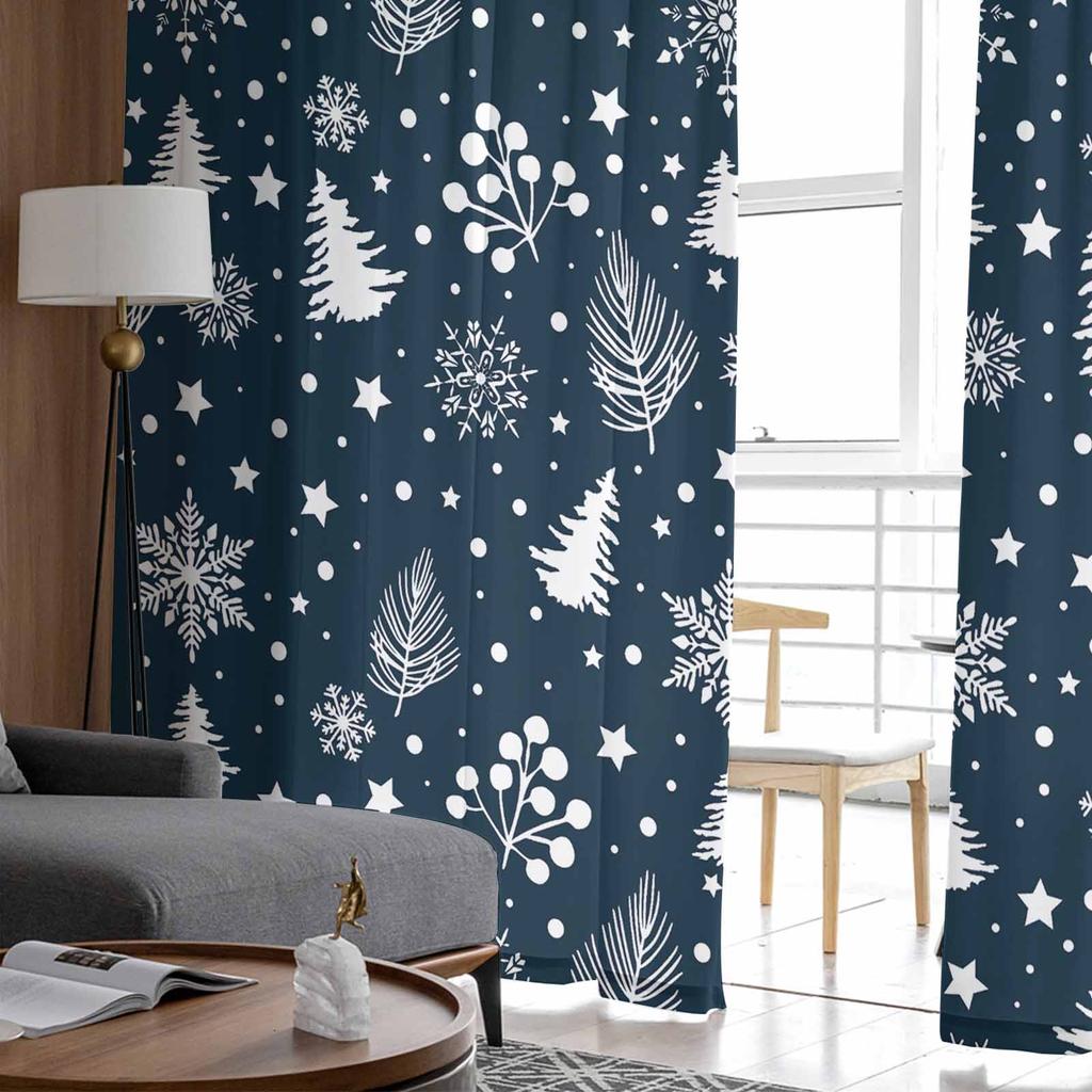 Christmas Hand Drawn Sketch Curtains For Living Room Bedroom Home Decoration Window Voile Tulle Curtain Drapes