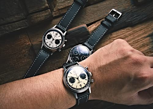 SUGESS Men's Panda Dial Analog Chronograph Watch with Leather Strap and See-Through Back, 38mm (White B)