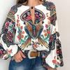 Women Shirt Colorful Print Long Sleeves Crew Neck Rich Colors Retro Loose Pullover Ethnic Style Round Neck Women Blouse Women Clothes