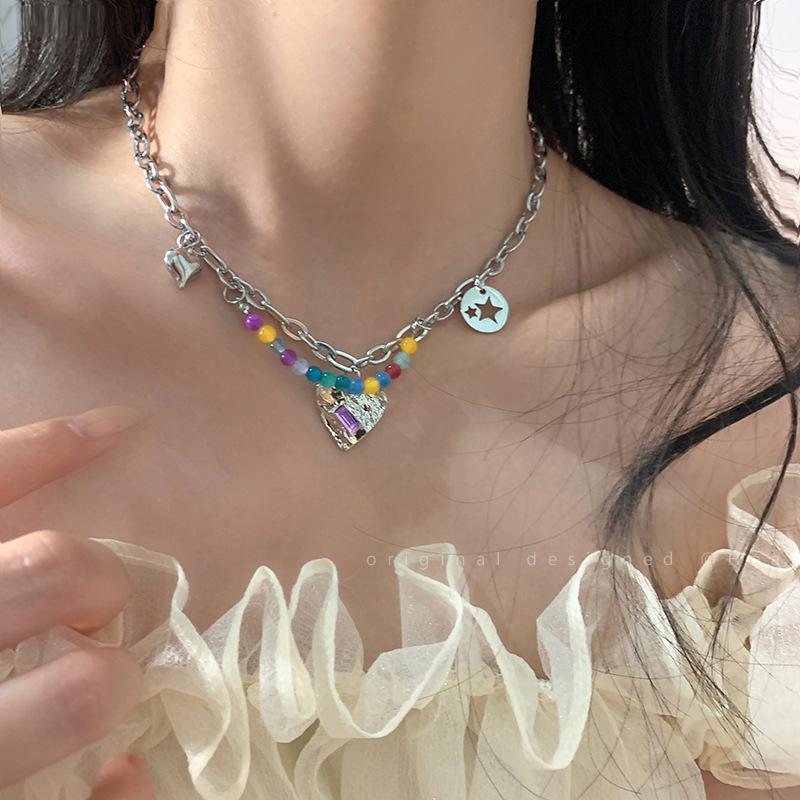 Light Luxury Pearl Love Heart Necklace High-End Niche Design Sweet Cool Cold Wind Spice Girl Clavicle Chain Wholesale