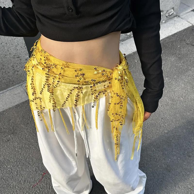 Versatile Belly Dance Waist Chain Tassel Triangular Scarf Waist Belt Jazz Dance Accessories Indian Dance Holiday Fart Curtain