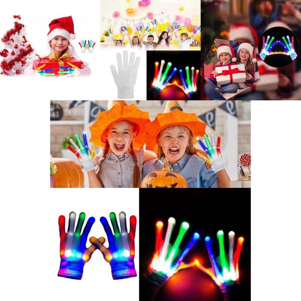 Bright Multi-colored Led Light-up Knitted Gloves Ideal For Halloween And Parties
