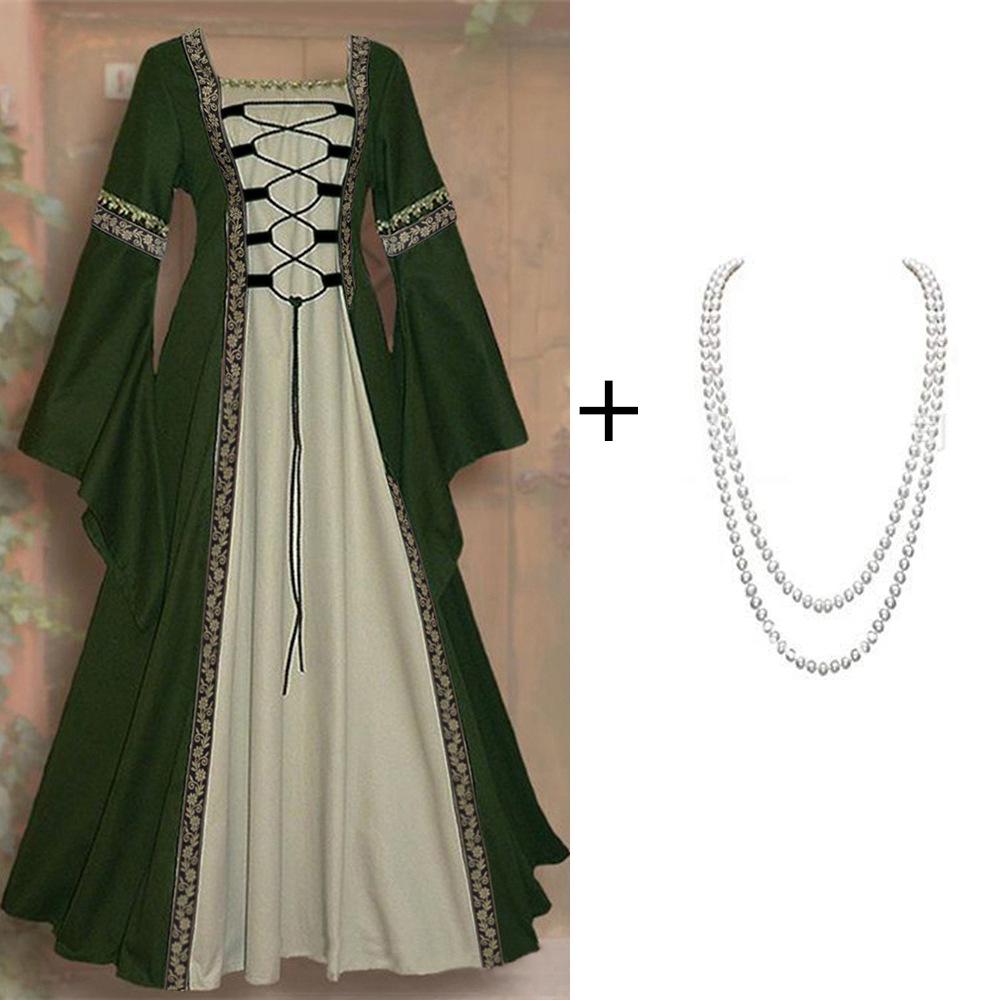 

Готическое Ретро Средневековое Платье с Кружевом на Шнуровке и Рюшами - Женский Костюм для Выступлений с Длинным Рукавом 3XL