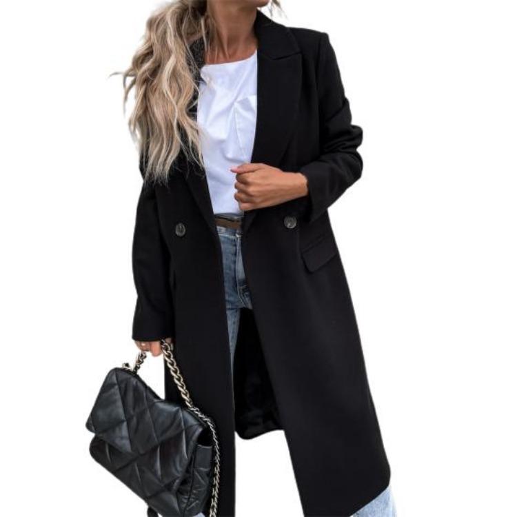 Elegant Long Blazer Suit for Women Office Winter Overcoat Button Placket Long Sleeve All Match Collar