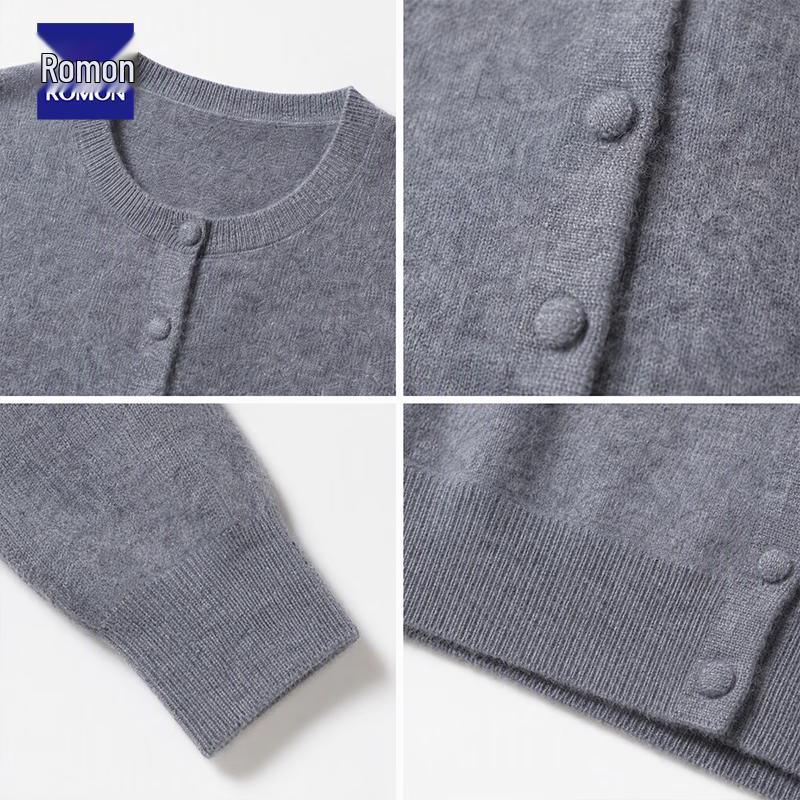 ROMON Women's 100% Pure Cashmere Crewneck Cardigan