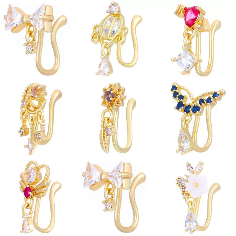 Trendy U-Shaped Copper Zircon Nose Ring - No Piercing Required