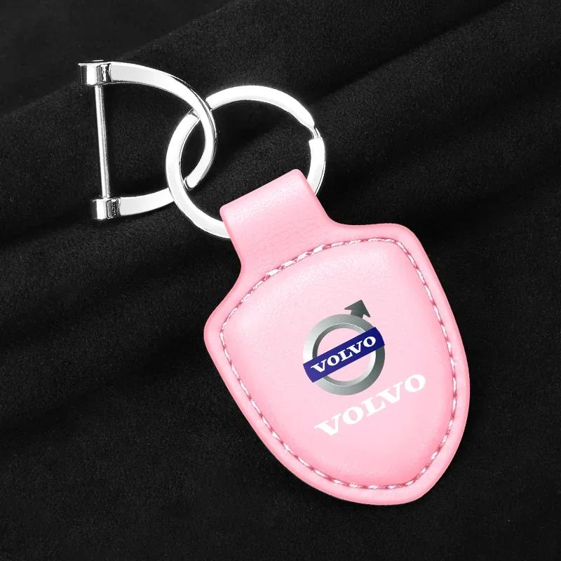 Metal Car Keychain Vintage Leather Keyring Accessory For Volvo EX90 V60 V40 XC90 S60 XC60 V50 V70 S90 XC40 S80 T6 V90 EX30 C70