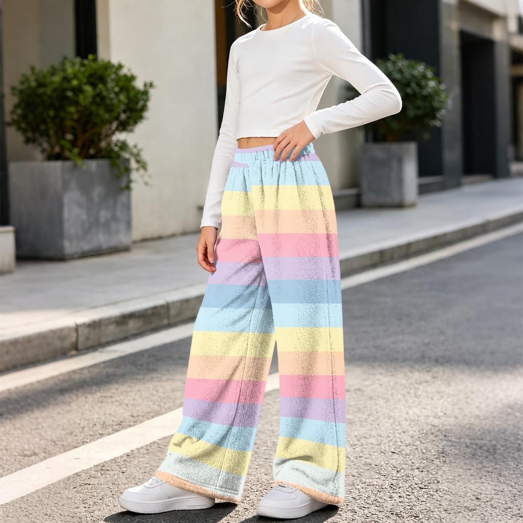 Fashionable Girls' Flannel Warm Loose Printed Pants