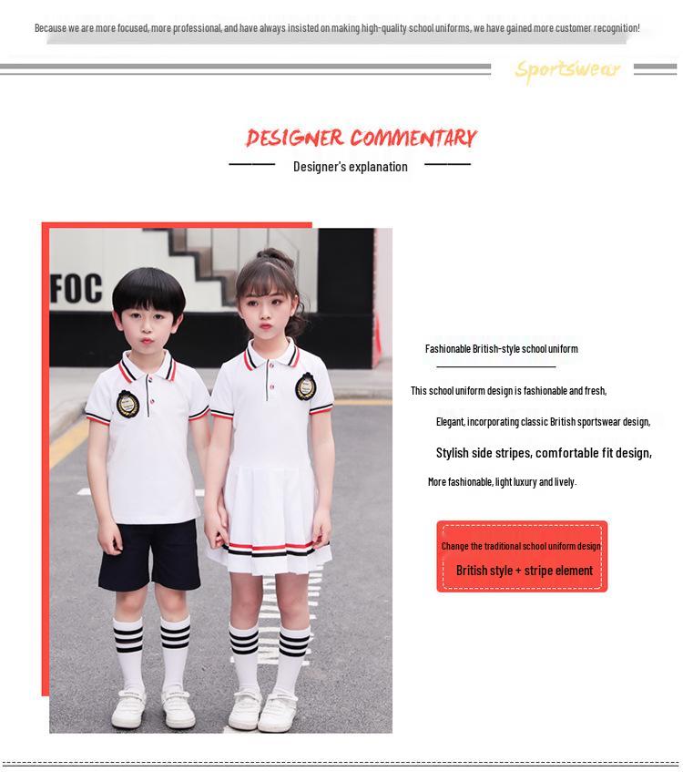 British Academy Style Summer Kindergarten Uniform: Pure Cotton Short-Sleeve Set with Shorts and Skirt
