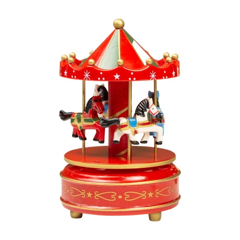 Hand Cranked Rotating Christmas Carousels Plays Traditional Holiday Song Smoothly