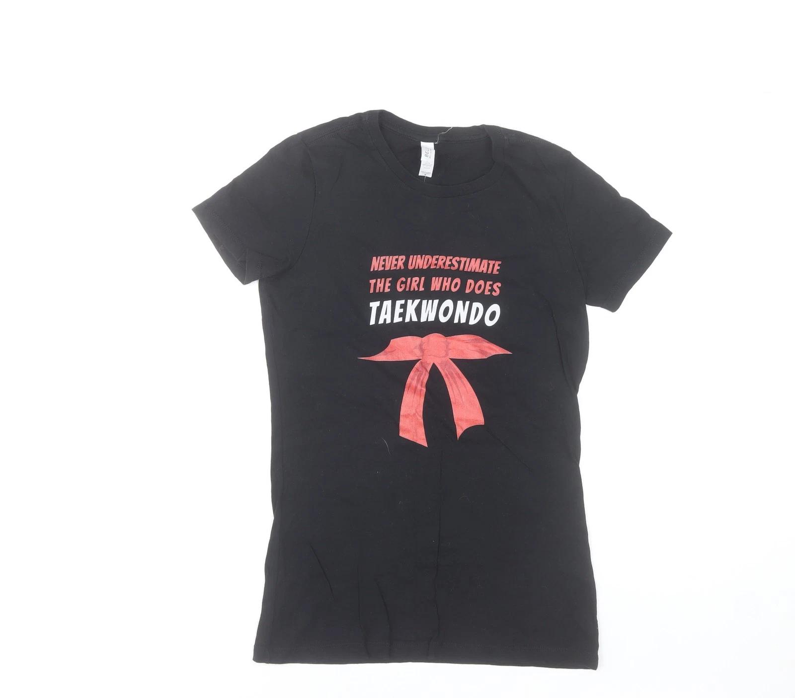 Bella+Canvas Womens Black Taekwondo Print Cotton T-Shirt Medium S