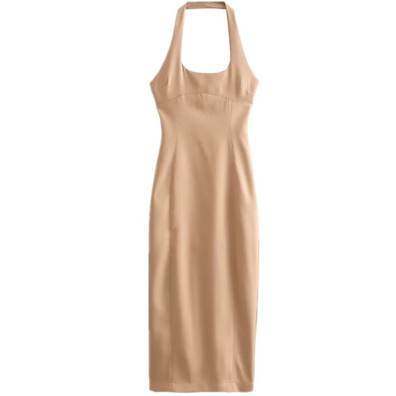 

Fashion Style 2024 Spring New Arrival Women s Clothing Stylish Hanging Collar Silm Dress 2180309 704 Tan L