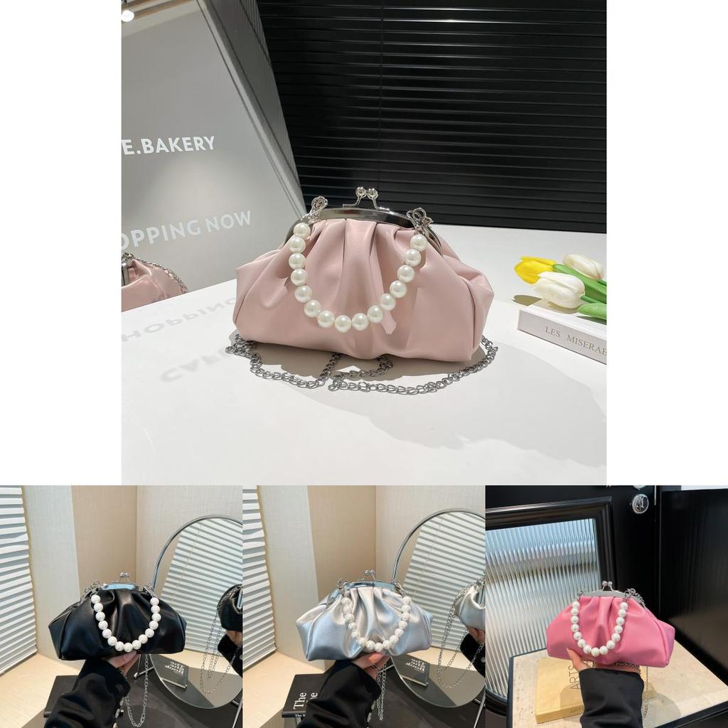 Pu Cloud Bag For Women With Simulated Pearl Chain Decoration For Casual Daily Use